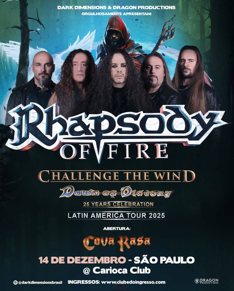 Rhapsody of Fire celebra 25 anos de Dawn of Victory em São Paulo com show épico no Carioca Club